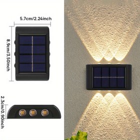 Resim 2 Paket Güneş Duvar Işıkları, 6LED Çift Renkli Sıcak ve Soğuk, Otomatik Akıllı Işık Kontrolü, Plastik Gölgelik, Güneş Enerjili Nikel Pil, Bahçe, Avlu, Sokak Peyzajı, Düğün Dekoru için 