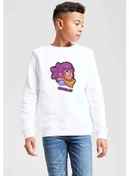 Resim Brawl Stars - Shelly Baskılı Unisex Çocuk Beyaz Sweatshirt 