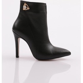 Resim Dgn 4247 Kadin İnci Taşli Sivri Burun İnce Topuklu Bot 4247-2136-R8961 Siyah Kırışık 