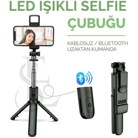 Resim Led Işıklı Selfie Çubuğu Bluetooth Kumandalı Kablosuz Tripot Selfie Monopod Selfie Stick 