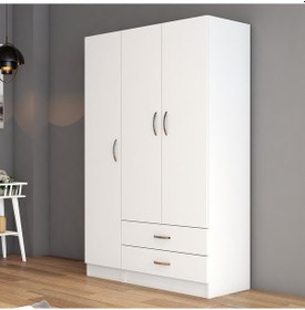 Resim tanmob 3 Kapılı Iki Çekmeceli Geniş Gardrop Beyaz - Grd0501 