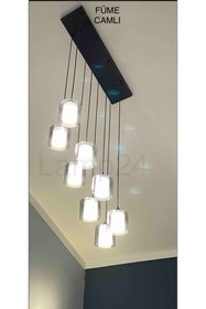 Resim Lamp24 Eve Serisi 8'li Füme Camlı Yemek Masası Avizesi 