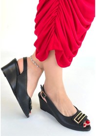 Resim Mamba Siyah Cilt Dolgu Topuk Ayakkabı Siyah 