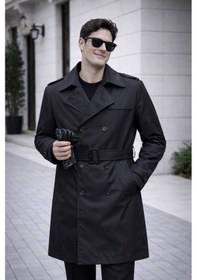Resim Erkek Modern Kalıp Trençkot - Kemerli, Çift Düğmeli, Zamansız Tasarım Siyah Bndk 