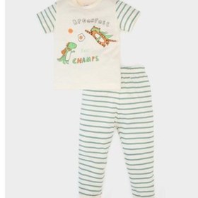 Resim DeFacto Erkek Bebek Pijama Takımı Baskılı Kısa Kollu Penye Üst Çizgili Uzun Alt E0757A525SMGN382 Yeşil 