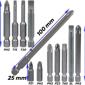 Resim Badem10 Klytek Matkap Bits Uç Vidalama Ucu Düz Yıldız Torx Uç (12 Parça) 