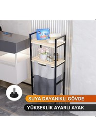 Resim Bino Ahşap Raflı 2 Katlı Büyük Boy Kapaklı Çamaşır Kirli Sepeti Çok Amaçlı Banyo Düzenleyici Siyah 