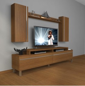 Resim Decoraktiv Ekoflex 7 Mdf Krom Ayaklı Tv Ünitesi Tv Sehpası - Naturel Ceviz 