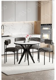 Resim Avvio Lisabo Serisi 4'lü Teddy Sandalye 90x90 Masa Sandalye Takımı Beyaz Masa Sandalye Siyah Kumaş Antrasit Gri 