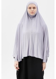 Resim Altobeh Kollu Sufle Çarşaf Üstü Peçeli Pratik Tesettür Hijab - Nikaplı Namaz Örtüsü Gri 