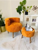 Resim WEBPANYA Çay Seti Tekli Koltuk Berjer Ve Puf Takımı Turuncu (salon, Balkon, Ofis) 2 Li Takım 
