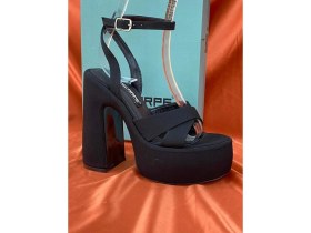 Resim Lescarpe LES053 Mat Siyah Saten Kadın Klasik Topuklu Ayakkabı Önü Arkası Platform 