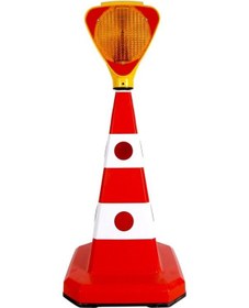 Resim Solar Sarı Üçgen Flaşörlü Ultra Kedi Gözlü Trafik Koni Seti 