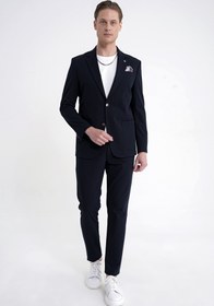 Resim Comfort Fit Çift Yırtmaç Torba Cep Metal Düğmeli Lacivert Blazer Ceket C 734 - Lacivert / LACİVERT - 52 