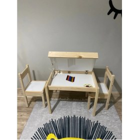 Resim Evci Wood Montessori Ahşap Çocuk Oyun ve Aktivite Masa Sandalye Seti Yaz-Sil Yüzey ve Sandıklı 