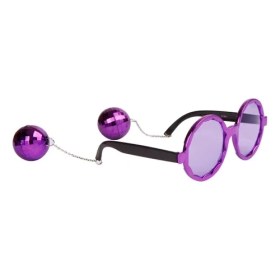 Resim Derin Stok Disko Küpeli Parti Gözlüğü Mor Renk 15X16 cm 