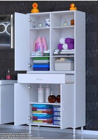 Resim 70 X 173 X 32,5 Cm Lik 1 Çekmece 3 Kapak 5 Raf 8 Gözlü Organizatör Mutfak Dolabı Çok Amaçlı Dolap Beyaz 