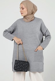 Resim ilmek Kadın Çift Cepli Tesettür Uzun Tesettür Triko Tunik 4305 