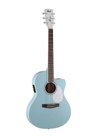 Resim Cort Jade Classic Skop Akustik Gitar - Sky Blue Orta Seviye Retro Tasarım, İnci Kaplama Başlık Ve Koruyucu, Open Pore Mat Bitiş Ve Parlak Sky Blue Rengi 