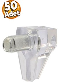 Resim Badem10 Raf Pimi Şeffaf Cam Ahşap Metal Raf Tutucu Çivisi Mobilya Dolap Pimi (50 Adet) 