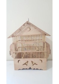 Resim Çatılı Ahşap Bambu Kafesi 