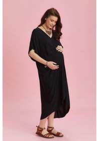 Resim Los Banditos V Yaka Önü Düğümlü Yarasa Kol Hamile Elbise 001 