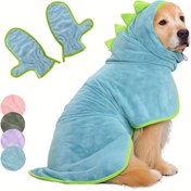 Resim 2 adet Hızlı Kuruyan Köpek Banyo Bornozu Pet Havlu Seti, Ayarlanabilir Mikrofiber Bornoz ve Kurutma Eldiveni ile, Sevimli Dinozor Şeklinde Pet Banyo Havlusu. Soğuk Hava, Plaj ve Yüzme Sonrası Kullanım için Uygun, Kediler ve Köpekler için İdeal, Köpek Sahipleri için Halloween Hediyesi veya Noel Hediyesi olarak Uygun. Pet Halloween Kostümü, Pil Olmadan 