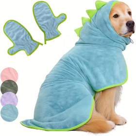 Resim 2 adet Hızlı Kuruyan Köpek Banyo Bornozu Pet Havlu Seti, Ayarlanabilir Mikrofiber Bornoz ve Kurutma Eldiveni ile, Sevimli Dinozor Şeklinde Pet Banyo Havlusu. Soğuk Hava, Plaj ve Yüzme Sonrası Kullanım için Uygun, Kediler ve Köpekler için İdeal, Köpek Sahipleri için Halloween Hediyesi veya Noel Hediyesi olarak Uygun. Pet Halloween Kostümü, Pil Olmadan 