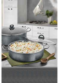 Resim Polochef Megatron Granit Basık Pilav Tencere Kapaklı 32 Cm Gri Gri 