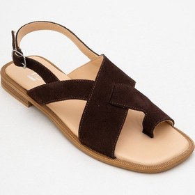 Resim Luvishoes Luvi Shoes Louna Kahverengi Süet Hakiki Deri Parmak Arası Kadın Sandalet Kahverengi 