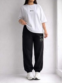 Resim EFFRENATU Kadın Oversize AVO Basic Tişört ve Wide Leg Eşofman Altı Takımı | Rahat Günlük Casual Streetwear Kombin 