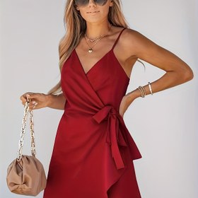 Resim Kolçaklı Yan Bağcıklı Bodycon Mini Elbise 