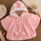 Resim Küçük Prensesler İçin Sonbahar ve Kış Mevsimi Yumuşak Pembe Peluş Şal Kapüşonlu Bere, Tek Tokalı Polar Ceket, Dış Mekan Giyim için Rahat Kazak 