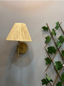 Resim Rafya Saçaksız Bohem Hasır El Yapımı E27 Ampül Kablolu Aplik - Alt Eskitme Gold Natural 