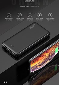 Resim Jopus 10000mAh Powerbank - Led Işık Göstergeli - Taşınabilir Şarj Cihazı - Siyah JP-P10 