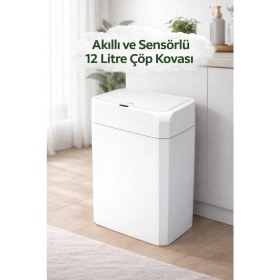 Resim PremiumPort Akıllı Hareket Sensörlü Çöp Kovası, 12 Lt Kapaklı, Mutfak ve Banyo Için 
