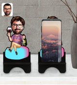 Resim Bk Gift Kişiye Özel Erkek Karikatürlü Ahşap Biblo Telefon Standı-2 