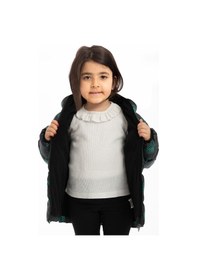 Resim Firststops Kız Çocuk Yeşil Siyah Dijital Desen İçi Polar Su Ve Rüzgar Geçirmez Kapüşonlu Şişme Kışlık Mont Yeşil Siyah Yeşil - Siyah 