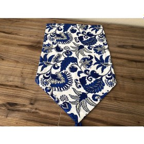 Resim Mavi Batik Çiçek Desenli Runner Çok Renkli 