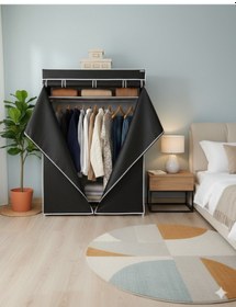 Resim Missidea Basic Portatif Bez Dolap Metal İskeletli Kumaş Gardırop Siyah Siyah 