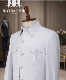 Resim Özel Tasarım İtalyan Kesim Safari Erkek Takım Elbise Krem Bej 