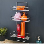 Resim Banyo Rafı Paslanmaz Metal Krom Kaplı 3 Katlı Gümüş 