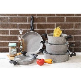 Resim Tantitoni Gri 8 Parça Granitte Granit Tencere Seti Gri 