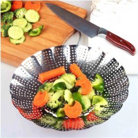 Resim Morport Paslanmaz Çelik Buharda Sebze Pişirme Haşlama Aparatı Katlanabilir Buharlı Pişirici 