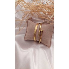 Resim Pigna Aksesuar Altın Kaplama Çivi ve Cartier Kelepçe Bileklik Set 