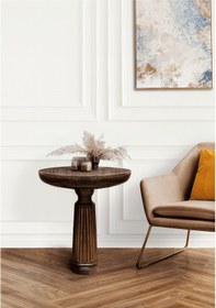 Resim Wood Wooden Ahşap Tekli Fitilli Mantar Yan Sehpa / Ceviz Renk / Mushroom Side Table Kahverengi 