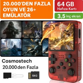 Resim Cosmostech R36S Retro El Konsolu – 3.5” 4K IPS Ekran, 20.000+ Oyun, 23 Emülatör, 64GB Hafıza Kartı, HDMI & Wi-Fi Destekli- Kırmızı 