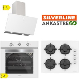 Resim Silverline Beyaz Cam Ankastre Set (3457 Soho 60+cs5343w01+bo6503w01) 