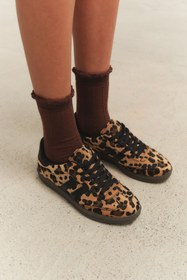 Resim Muggo LEOPARD Garantili Kadın Ortopedik Günlük Bağcıklı Yürüyüş Leopar Desenli Sneaker Spor Ayakkabı 