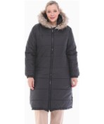 Resim Vetre Kadın Siyah Ray Desenli Şişme Büyük Beden Mont 1046 Siyah 